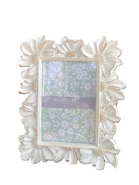 Shabby Chic 4''x6'' Cream Florals W/ Gold Tone Photo Picture Frame